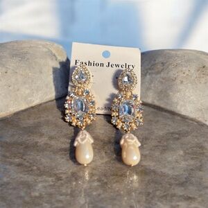 Elegant  Gold Drop Earrings Faux PearlEarrings, three piece.